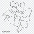 High Quality map of Pamplona is a city in Spain, with borders of the Districts. Map of Pamplona