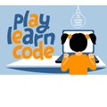 A horizontal image of the girl who studies coding. A vector image for a flyer or a poster for the chidren coding school
