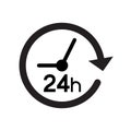 24 hours with clock arrow cyclic icon, Opened order execution or delivery, All day business and service sign, Vector illustration.