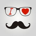 Print I love Hipster style, glasses and mustaches. illust