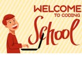 An image of the boy who studies coding. A vector image for a flyer or a poster for the chidren coding
