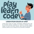 An image of the boy who studies coding. A vector image for a flyer or a poster for the chidren coding school