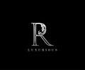Silver Initial R letter luxury beauty flourishes vintage monogram logo