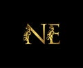 Initial letter NE Gold Logo Icon, classy gold letter monogram logo icon