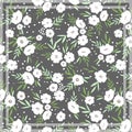 Print for kerchief, bandana, scarf, handkerchief, shawl, neck scarf. Squared pattern with ornament for fabric, textile