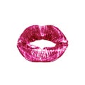 Print of kiss lip women, red female lipstick, glamorous sensual vinous color of girl lip isolated on white background.