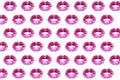 Print of kiss lips women, pink female lipstick, glamorous sensual red girl lip on white background. Royalty Free Stock Photo