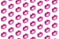 Print of kiss lips women, pink female lipstick, glamorous sensual red girl lip on white background. sweet kissing, open mouth Royalty Free Stock Photo