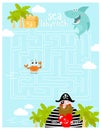 Print. Labyrinths. Find the treasure. The pirate is looking for a treasure.