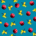 Print with lemons and apples in the background for your designs