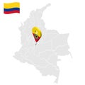 Location of Bogota on map Colombia. 3d Bogota location sign. Flag of Bogota. Quality map with regions of Colombia