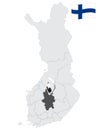 Location Central Finland Region on map Finland. 3d location sign similar to the flag of Central Finland. Quality map with regio