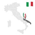 Location region Puglia on map Italy. 3d Puglia location sign. Quality map with regions of Italy for your web site design, app, UI