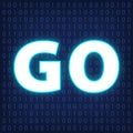 Machine code languages in neon style. Programming languages concept in blue.  Language GO on binary code background for your desig Royalty Free Stock Photo