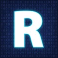 Machine code languages in neon style. Programming languages concept in blue.  Language R on binary code background for your design Royalty Free Stock Photo