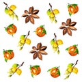 Print with mandarins and lemons and anise on a branch in a decorative manner for your ideas