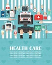 Medical computer online set with ambulance flat design Royalty Free Stock Photo