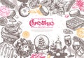 Merry Christmas happy holiday sketch background for dinner menu in restaurant and cafe