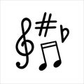 Music signs, accidental, note symbols vector elements. Hand drawn doodle style graphics Royalty Free Stock Photo
