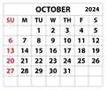 2024 October month calendar Color vector illustrator calendar design