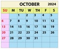 2024 October month calendar Color vector illustrator calendar design