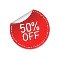 50% off sticker advertisement label, Special offer promotion price tag icon with shadow, Vector illustration Royalty Free Stock Photo