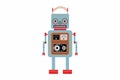 Old style retro vintage tin robot toy in blue colour. With old mechanical instruments and robot parts. Vector Royalty Free Stock Photo