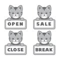 Cat Open and closed board vector signs Royalty Free Stock Photo