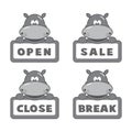 hippo Open and closed board vector signs Royalty Free Stock Photo