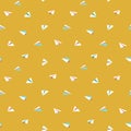 Origami paper planes flying. Bright colorful seamless vector pattern. Small white planes on yellow background. Ideal for summer sh Royalty Free Stock Photo