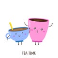 Pair of cute happy tea in a cup vector design