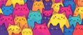 Print pattern of cute colorful cats, in a simple style