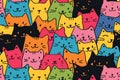 Print pattern of cute colorful cats, in a simple style