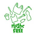 Plastic free doodle square vector image. The plastic free zero waste environment protection vector desing for a poster, flyer