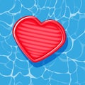 Pool infantable red heart leaf mattress place on water texture.