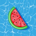 Pool infantable watermelon piece mattress place on water texture.