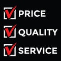 price, quality, service, check symbol Royalty Free Stock Photo