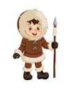Cartoon eskimo boy holding a spear Royalty Free Stock Photo