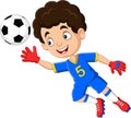 Soccer goalkeeper jumping to catch soccer ball Royalty Free Stock Photo