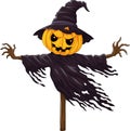 Cartoon scary halloween pumpkin scarecrow Royalty Free Stock Photo