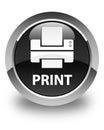 Print (printer icon) glossy black round button