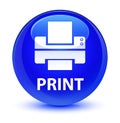 Print (printer icon) glassy blue round button Royalty Free Stock Photo