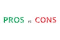 Pros and cons assessment analysis red left green right word text on empty transparent background