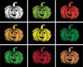 Print of pumpkins for Halloween on a black background, imprint, illustration, vector