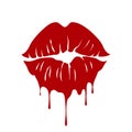 Print of red lips. Valentine`s day, kiss icon with dripping effect. Vector illustration on a white background Royalty Free Stock Photo