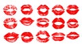 Print of red lips. Vector illustration on a white background. EPS Royalty Free Stock Photo