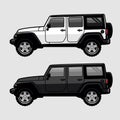 White and Black 4x4 Offroad SUV Side View Illustration in Cartoon Style. Expedition Offroader flat vector Royalty Free Stock Photo