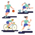 The runner, basketball player, cyclist and roller skater. Sportsman set in flat with gradient design. Vector illustration.