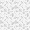 Seamless pattern with abstract garden roses, with stems and leaves silhouette. Background with blossoming flowers.