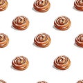 seamless vector pattern features hand-drawn cinnamon rolls with detailed shading Royalty Free Stock Photo